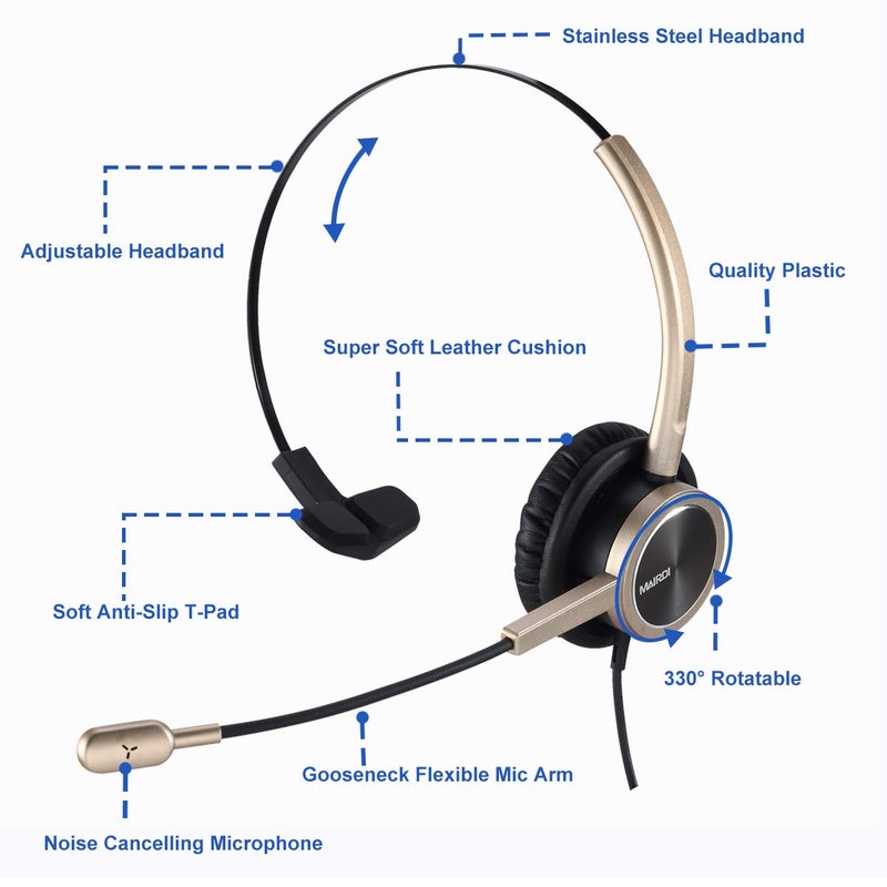 MAIRDI Cell Phone Headset with Microphone Noise Canceling, Laptop Headset 3.5mm Jack for Office Work, Phone Headset for iPhone Computer Samsung Androids Tablets Skype Teams Video Conference - Image 2